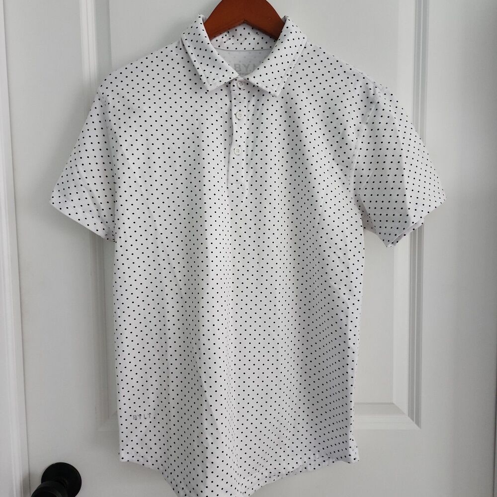 BYLT Premium Basics Lux Polo Shirt Mens S White Polka Dot Stretch Performance - Picture 2 of 8